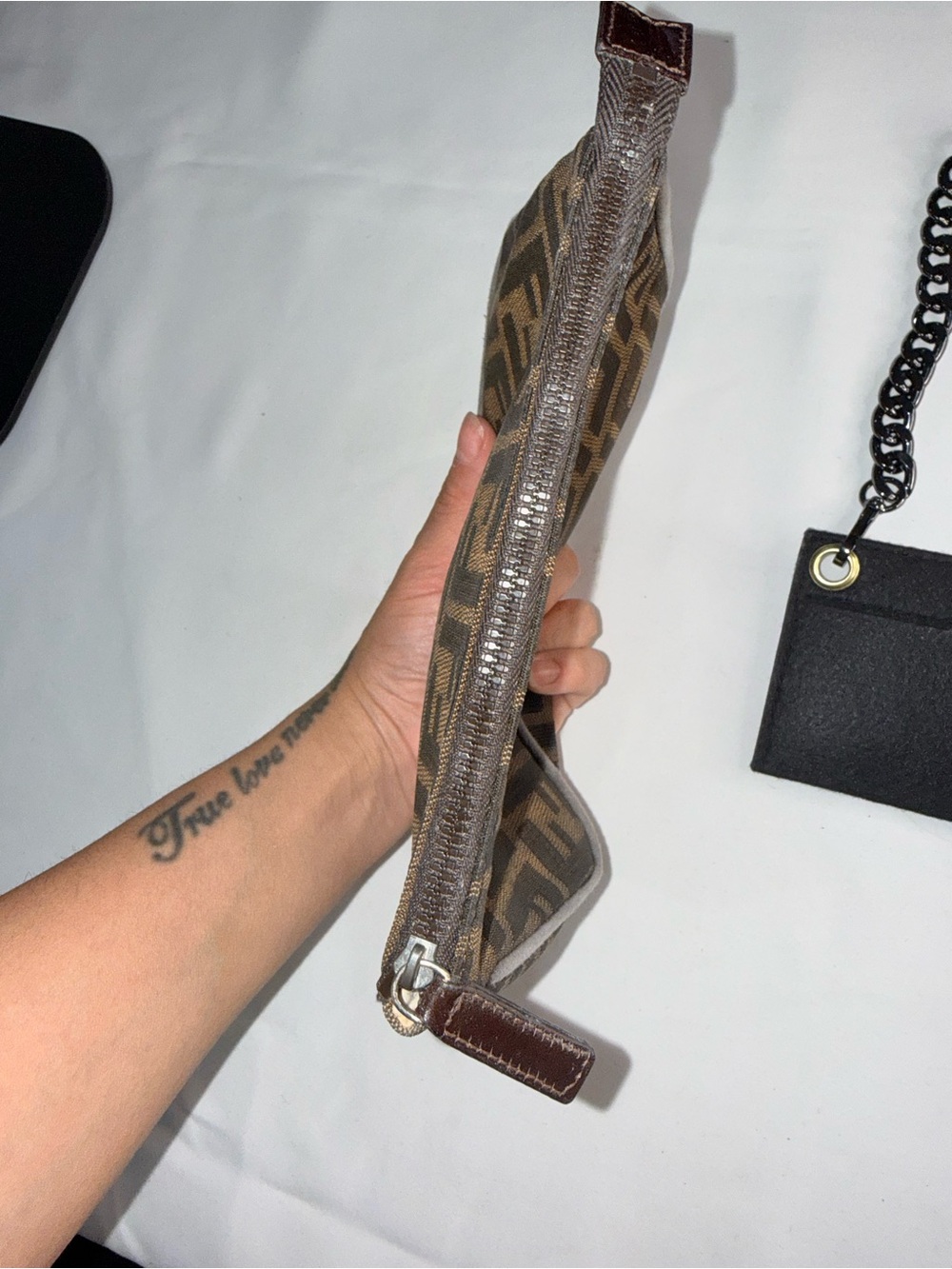 Fendi Brown Zucca Monogram Shoulder Bag with Black Chain Strap - Picture 6 of 11